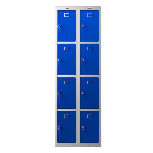 Phoenix PL Series PL2460GBK 2 Column 8 Door Personal Locker Combo Grey Body/Blue Doors with Key Lock