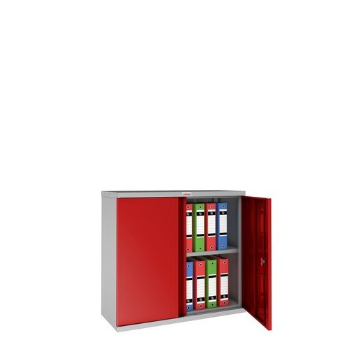 Phoenix SCL Series SCL0891GRK 2 Door 1 Shelf Steel Storage Cupbd Grey Body & Red Doors with Key Lock