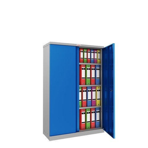 Phoenix SCL Series SCL1491GBK 2 Door 3 Shelf Steel Storage Cupbd Grey Body/Blue Doors with Key Lock