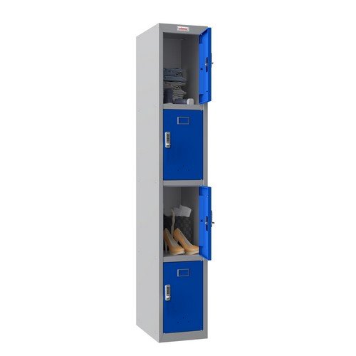 Phoenix PL Series PL1430GBE 1 Column 4 Door Personal Locker Grey Body/Blue Doors with Elec Lock