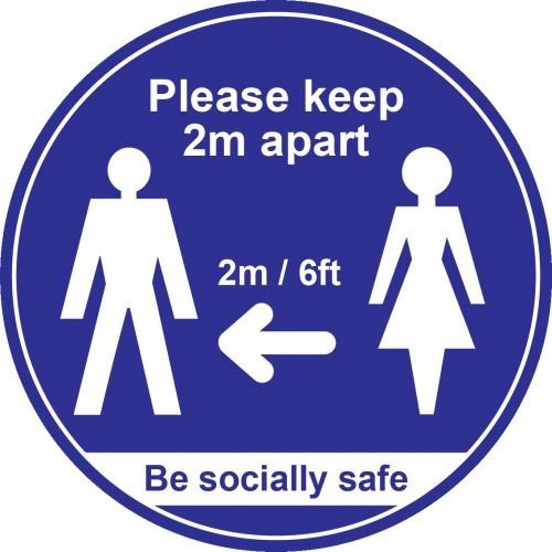 Blue Social Distancing Floor Graphic Please Keep 2m/6ft Apart (400mm dia.)