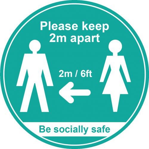 Turquoise Social Distancing Floor Graphic  Please Keep 2m/6ft Apart (400mm dia.)