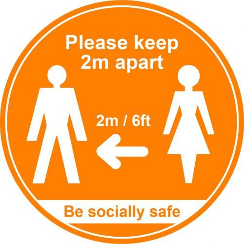 Amber Social Distancing Floor Graphic Please Keep 2m/6ft Apart (400mm dia.)