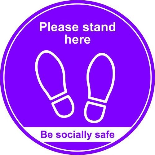 Purple Social Distancing Floor Graphic Please Stand Here (400mm dia.)