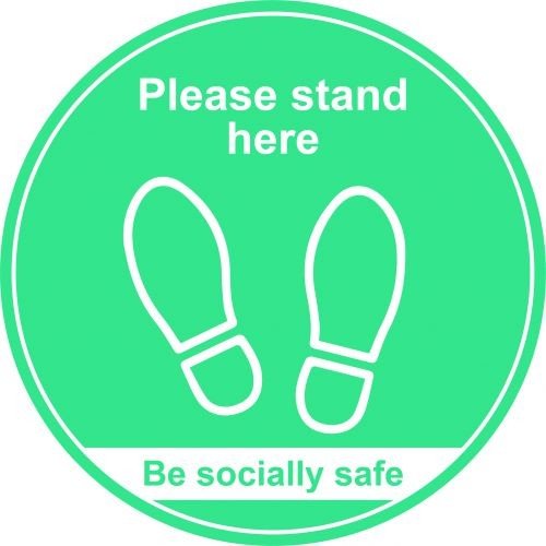 Turquoise Social Distancing Floor Graphic Please Stand Here (400mm dia.)