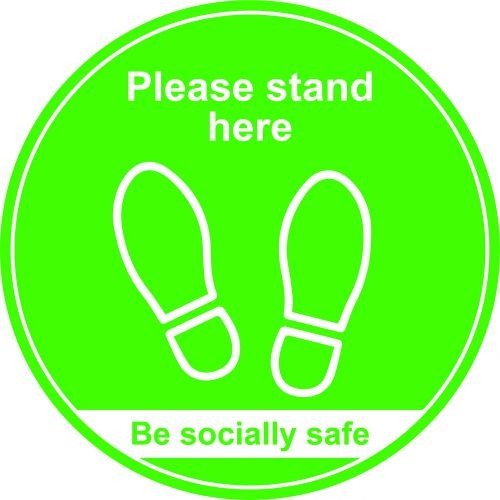 Green Social Distancing Floor Graphic Please Stand Here (400mm dia.)