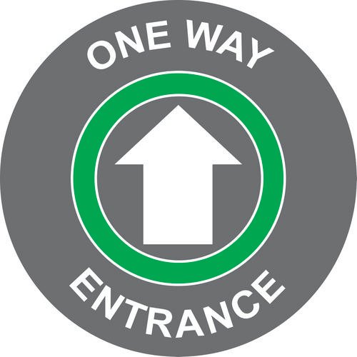 Green/White Social Distancing Floor Graphic One Way Entrance (400mm dia.)