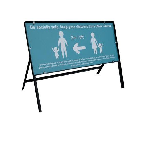 Turquoise Social Distancing Temporary Sign Be Socially Safe (1050 x 450mm)