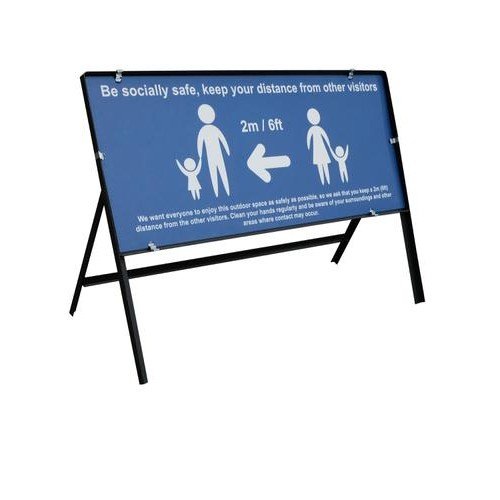 Blue Social Distancing Temporary Sign Be Socially Safe (1050 x 450mm)