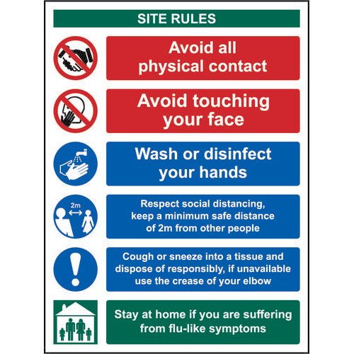 Social Distancing Rigid PVC Sign (300 x 400mm) Covid19 Social Distancing & Hygiene Safety Notice