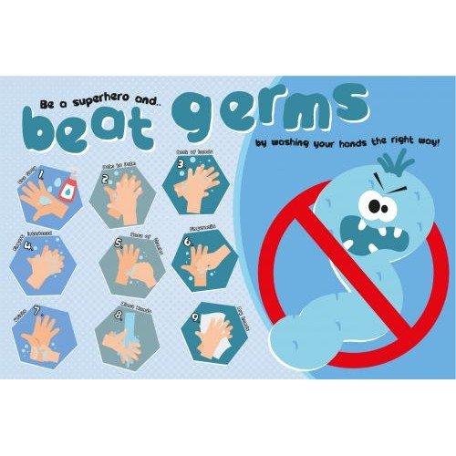 Hand Hygiene Rigid PVC Sign Be A Superhero and Beat The Germs (600mm x 400mm)