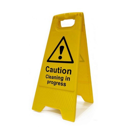 Caution Clean In Progress Heavy Duty A Board made from polypropylene and are printed on both sides.