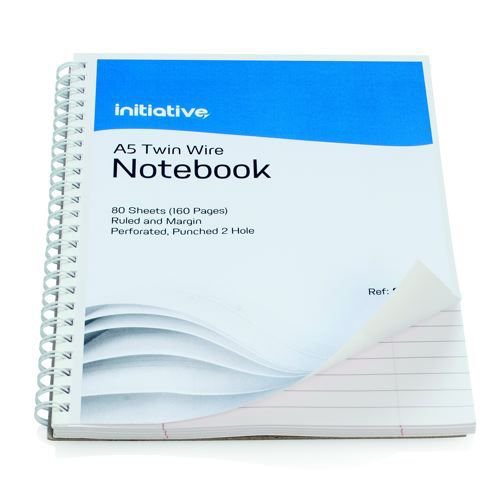 Initiative Twinwire Bound Notebook A5+ Ruled Margin Perforated 70gsm 160 pages