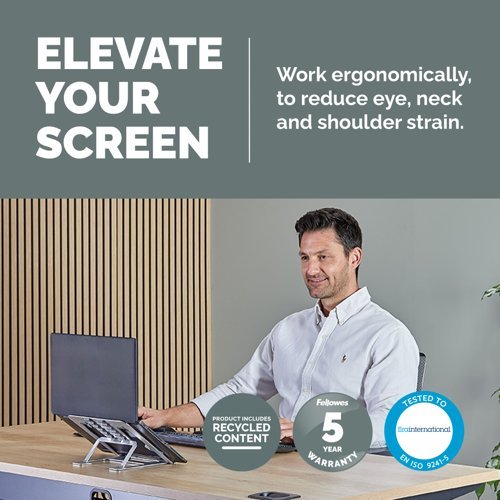 Fellowes Laptop Riser Alumia Portable Laptop Stand Max Size 15 inch Max Weight 5kg Silver