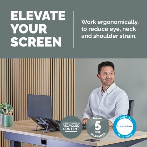 Fellowes Laptop Riser Alumia Portable Laptop Stand Max Size 15 inch Max Weight 5kg Black