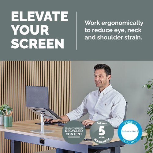 Fellowes Laptop Riser Alumia Desk Based Laptop Stand Max Size 15 inch Max Weight 5kg Silver