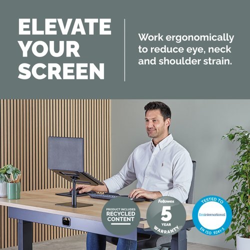 Fellowes Laptop Riser Alumia Desk Based Laptop Stand Max Size 15 inch Max Weight 5kg Black