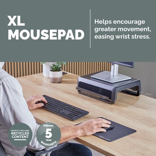 Fellowes XL Mouse Mat with Non-Slip Base Breyta XL Mouse Pad with Antibacterial Protection Black