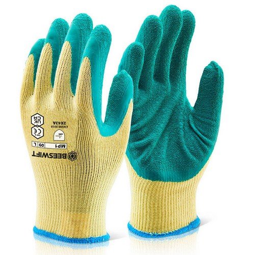 Beeswift MultiPurpose Latex Palm Coated Gloves Green S