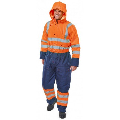 Beeswift Two Tone Hiviz Thermal Waterproof Coverall Saturn Orange / Navy L