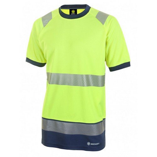 Beeswift High Visibility  Two Tone Short Sleeve T Shirt Saturn Yellow / Navy 4XL