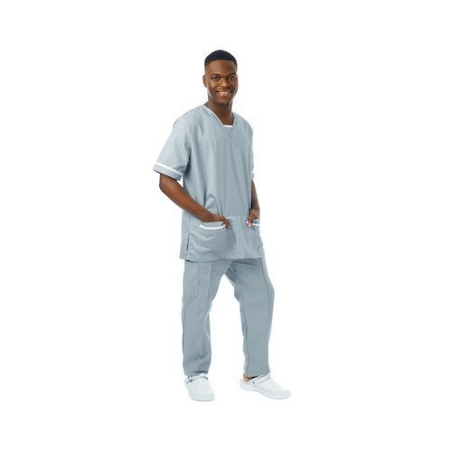 534LW V Neck Ltwt Scrub Top with Trim Pale Grey 2XL 534LWPGRYWHIT2XL