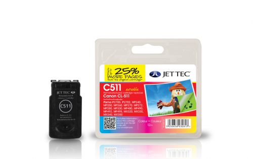JET TEC Remanufactured Inkjet Cartridge Replaces Canon CL-511 Cyan/Magenta/Yellow Colour Pack Canon 2972B001