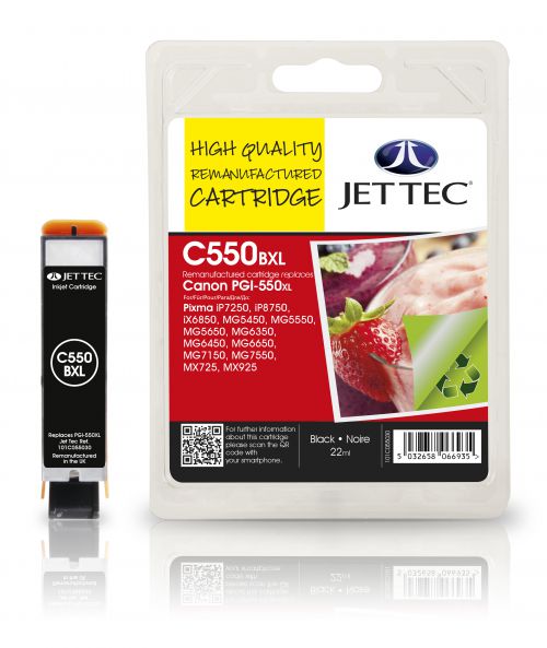 JET TEC Remanufactured Inkjet Cartridge Replaces Canon PGI-550XL Black Canon 6431B001
