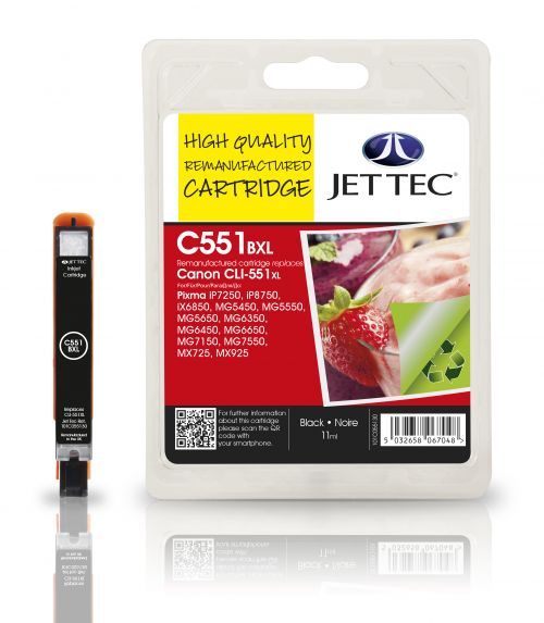 JET TEC Remanufactured Inkjet Cartridge Replaces Canon CLI-551XL Black Canon 6443B001