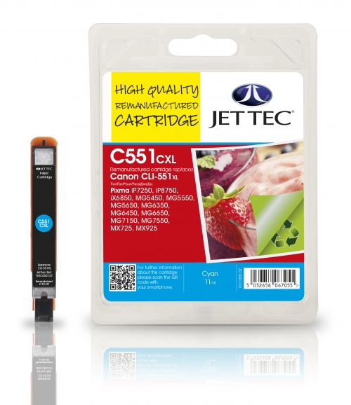 JET TEC Remanufactured Inkjet Cartridge Replaces Canon CLI-551XL Cyan Canon 6444B001