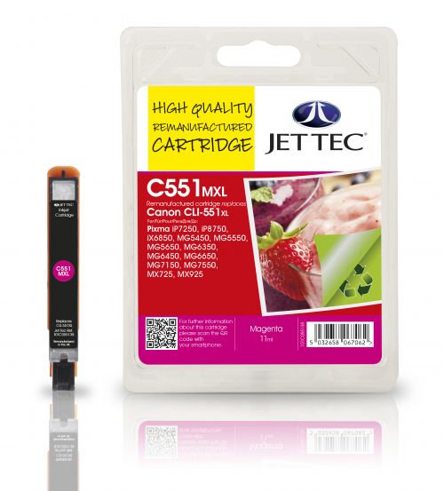 JET TEC Remanufactured Inkjet Cartridge Replaces Canon CLI-551XL Magenta Canon 6510B001