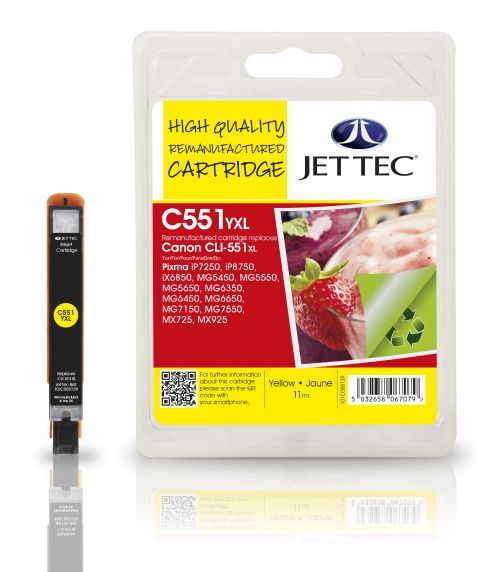 JET TEC Remanufactured Inkjet Cartridge Replaces Canon CLI-551XL Yellow Canon 6511B001