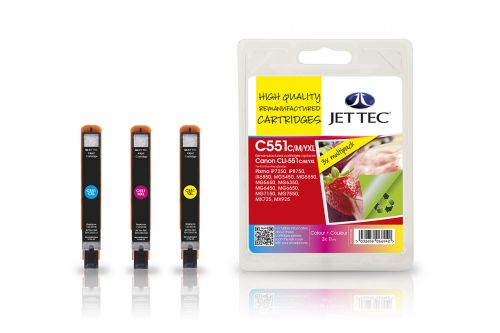 JET TEC Remanufactured Inkjet Cartridge Replaces Canon CLI-551 XL Cyan/Magenta/Yellow Colour Pack