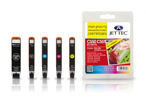 JET TEC Remanufactured Inkjet Cartridge Replaces Canon PGI-550 XL Black/CLI-551 Black/Cyan/Magenta/Yellow Multipack 
