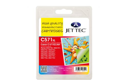 JET TEC Remanufactured Inkjet Cartridge Replaces Canon CL-571 Cyan/Magenta/YellowXL Colour Pack