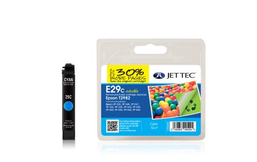JET TEC Remanufactured Inkjet Cartridge Replaces Epson T2982 Cyan