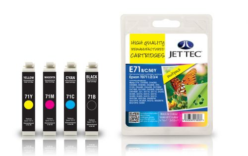 JET TEC Remanufactured Inkjet Cartridge Replaces Epson T0715 Black/Cyan/Magenta/Yellow Multipack 
