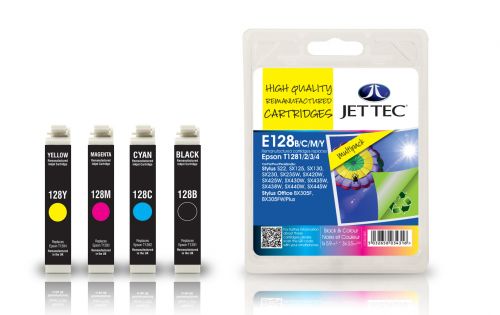 JET TEC Remanufactured Inkjet Cartridge Replaces Epson T1281/2/3/4 Black/Cyan/Magenta/Yellow Multipack 