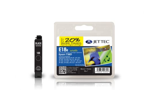 JET TEC Remanufactured Inkjet Cartridge Replaces Epson T1801 Black