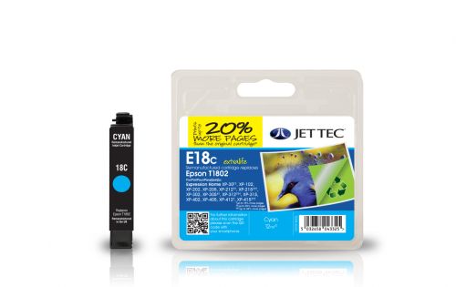 JET TEC Remanufactured Inkjet Cartridge Replaces Epson T1802 Cyan