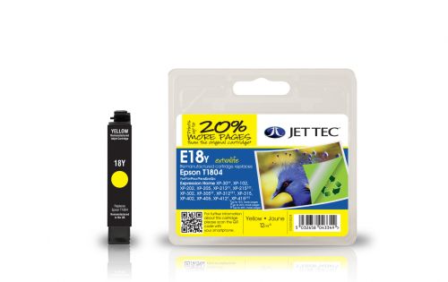 JET TEC Remanufactured Inkjet Cartridge Replaces Epson T1804 Yellow