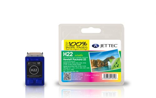 JET TEC Remanufactured Inkjet Cartridge Replaces HP 22 HP C9352AE Cyan/Magenta/Yellow Colour Pack