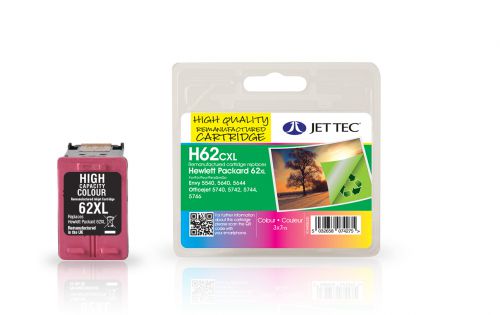 JET TEC Remanufactured Inkjet Cartridge Replaces HP 62XL HP C2P07AE Colour Pack