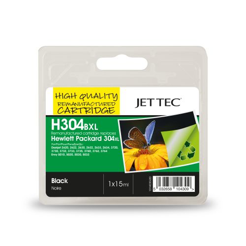 JET TEC Remanufactured Inkjet Cartridge Replaces HP 304XL Black HP N9K08AE
