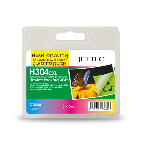 JET TEC Remanufactured Inkjet Cartridge Replaces HP 304XL Colour HP N9K07AE
