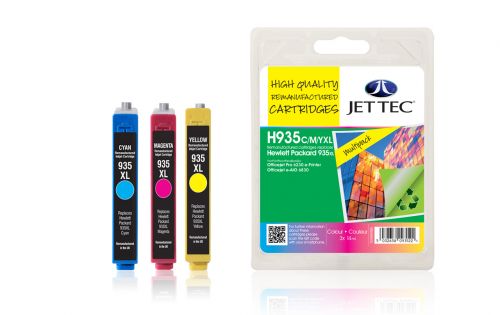 JET TEC Remanufactured Inkjet Cartridge Replaces HP 935 Cyan/Magenta/Yellow XL Colour Pack HP C2P25AA