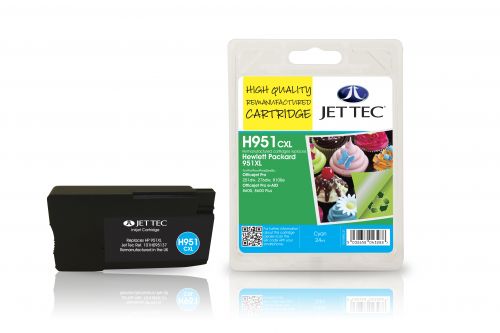JET TEC Remanufactured Inkjet Cartridge Replaces HP 951XL HP CN046AE Cyan