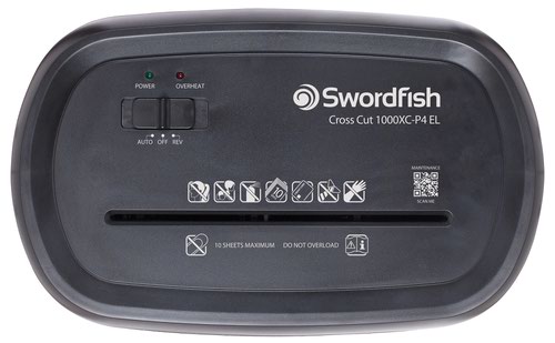 The Swordfish 1000XC is a robust and quick shredder, able to shred approximately 360 sheets in 1 hour. This shredder also features a reverse function enabling you to clear any jams quickly, safely and with ease. With a pull out waste bin and castors, the 1000XC is the prefect shredder for any home or small office.Conforms to DIN level P-4* Using 70gsm weight paper