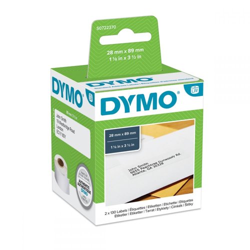 Dymo 99010 Standard Address Label Black On White Box of 2 rolls