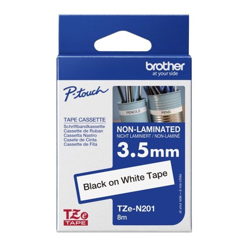 Brother TZEN201 Black on White 8M x 3.5mm Non Laminated Tape 15098J